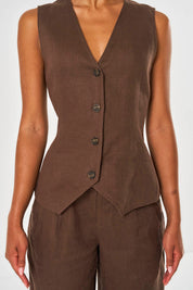 Amelia Linen Waistcoat - Brown