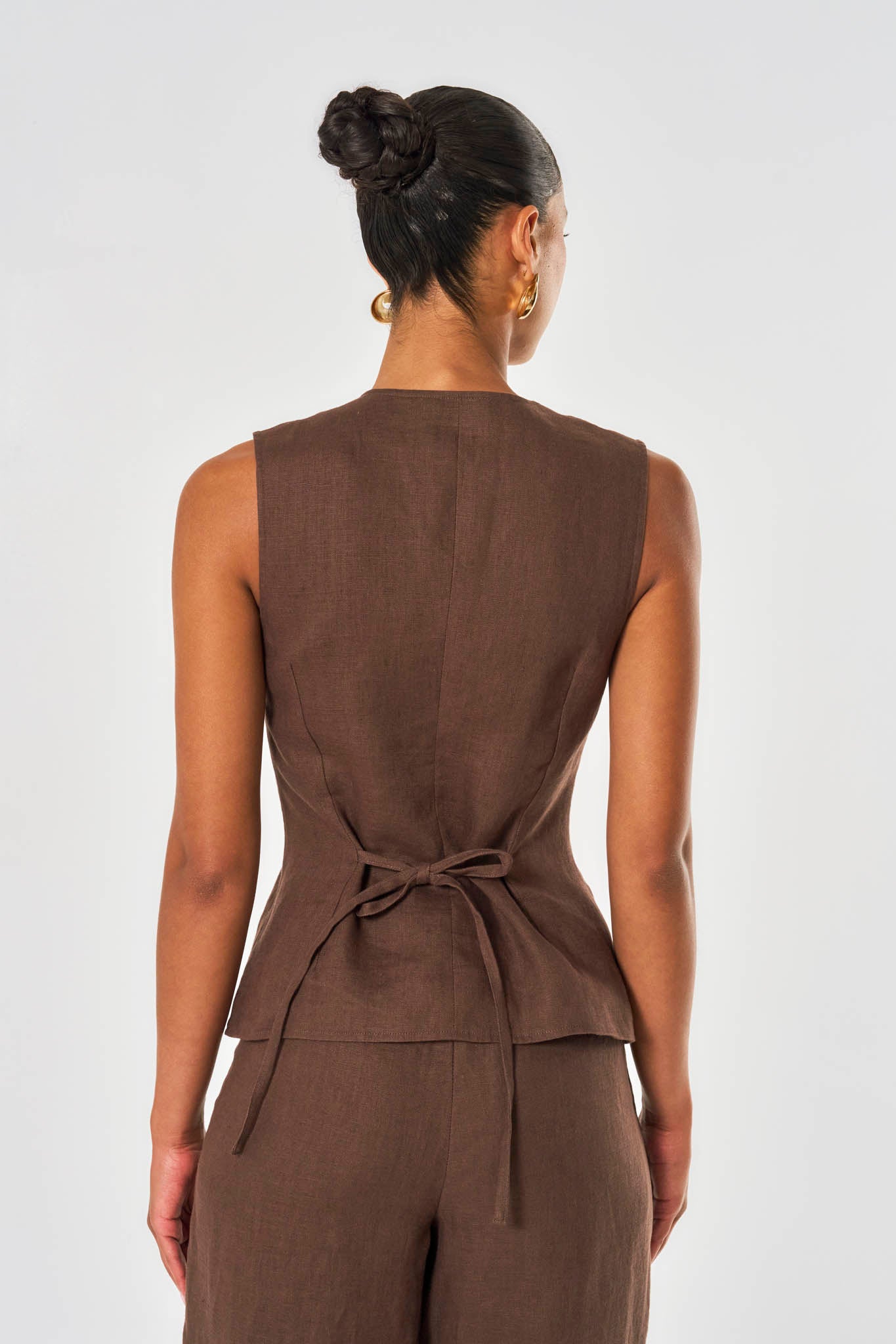 Amelia Linen Waistcoat - Brown