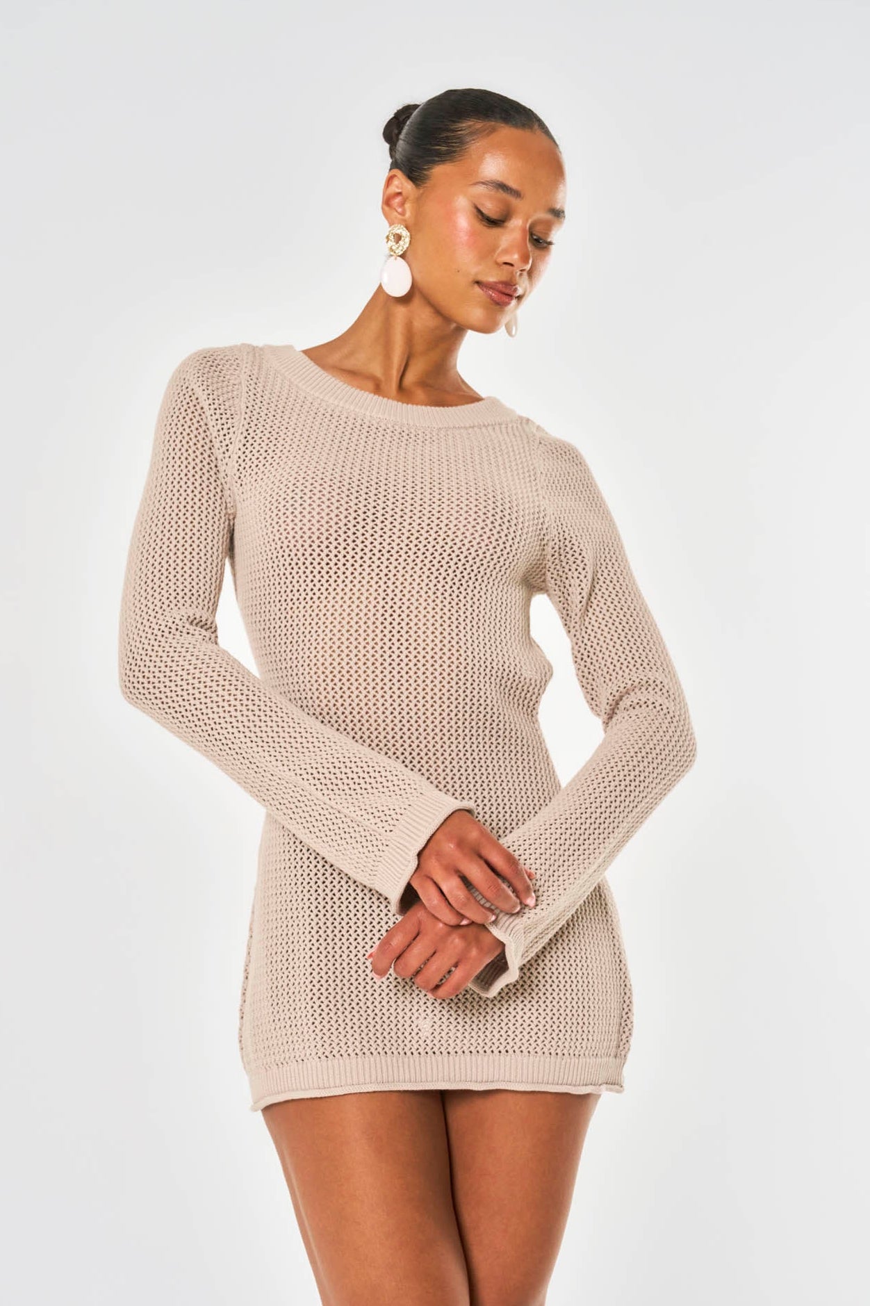 Esme Crochet Mini Dress - Taupe