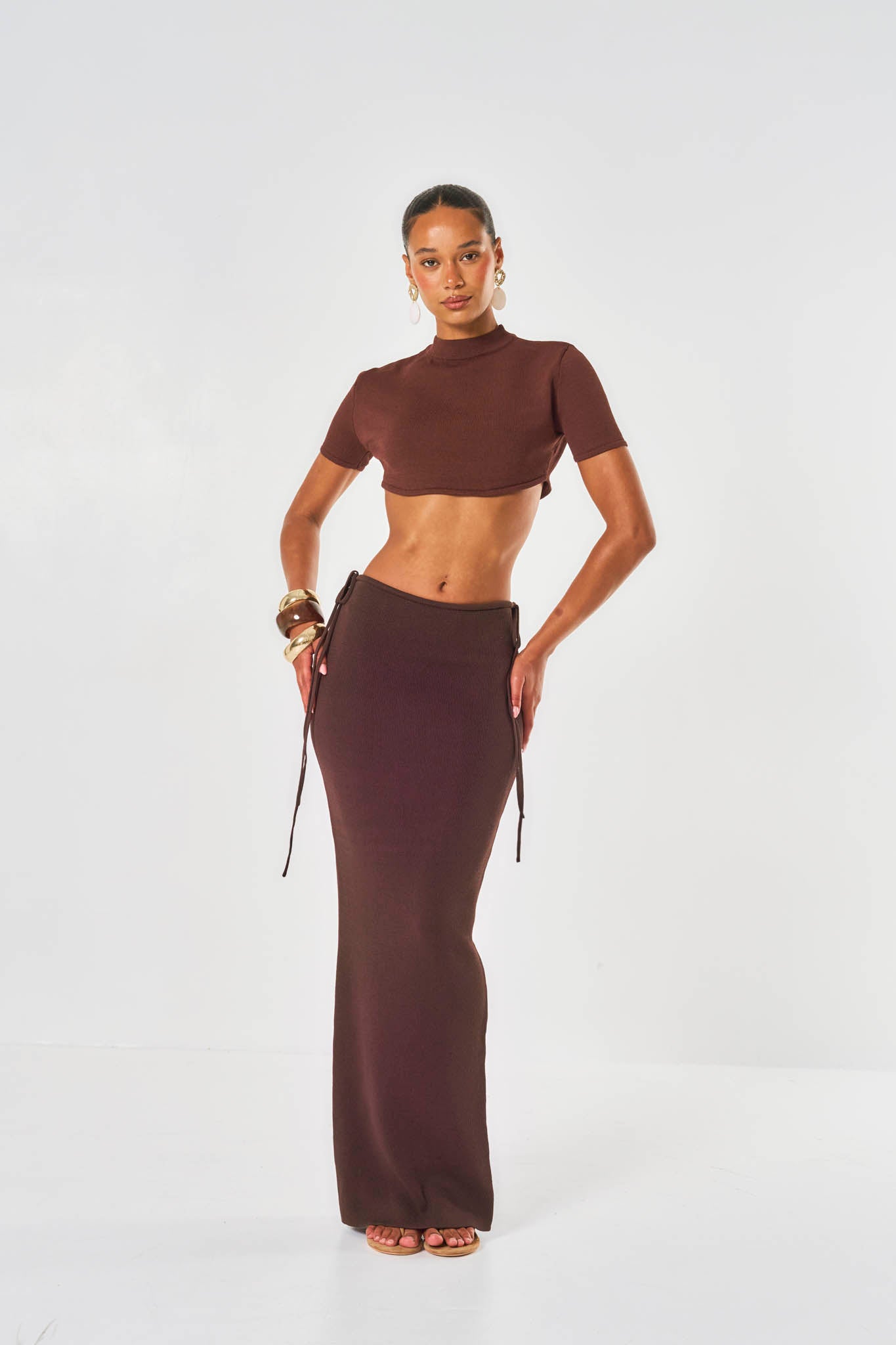 Ivy Tie Side Skirt - Brown