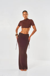 Ivy Tie Side Skirt - Brown