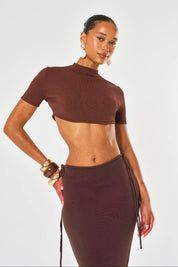 Ivy Cropped Mock Neck Top - Brown