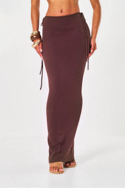 Ivy Tie Side Skirt - Brown