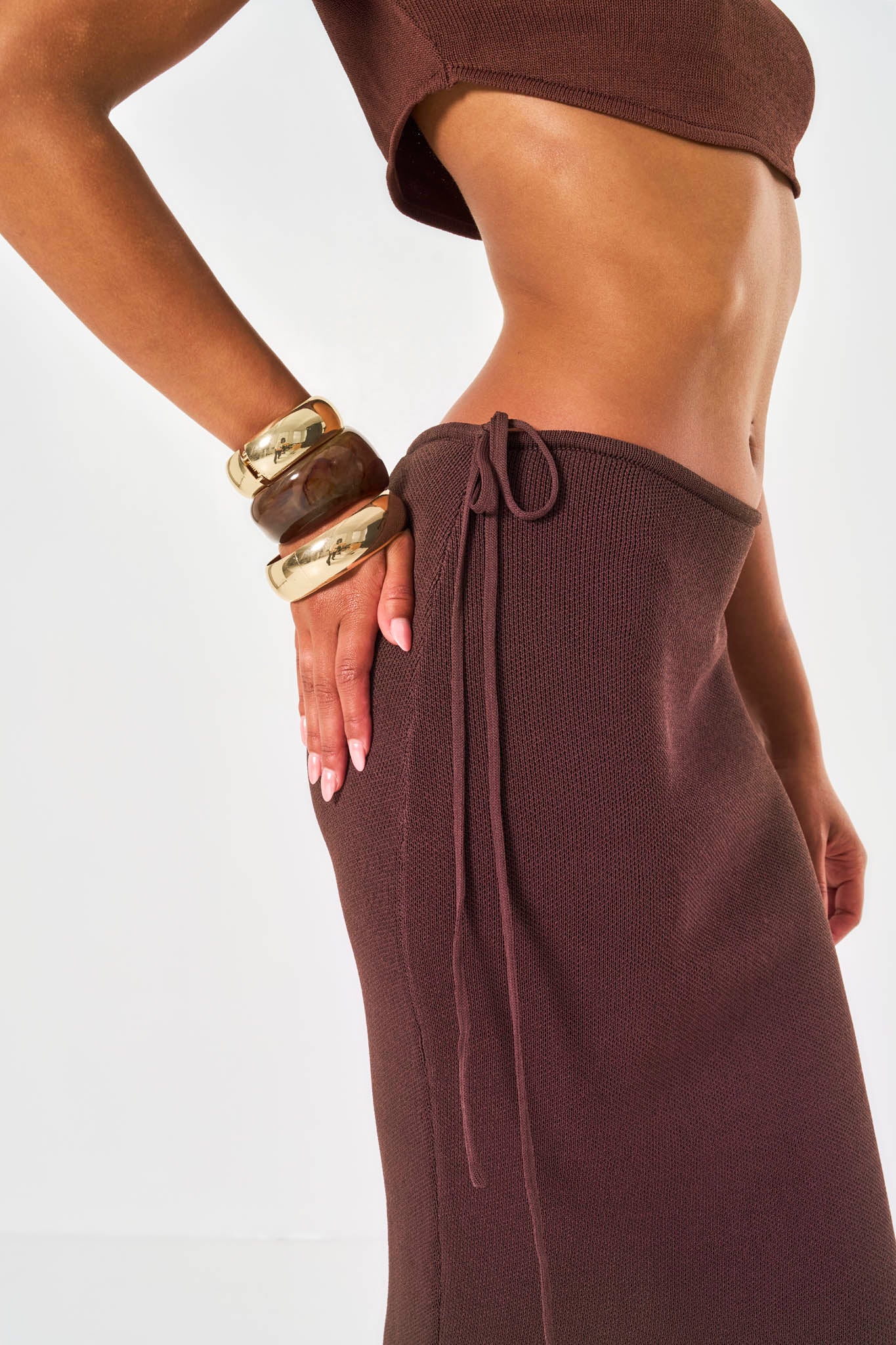 Ivy Tie Side Skirt - Brown