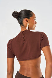 Ivy Cropped Mock Neck Top - Brown
