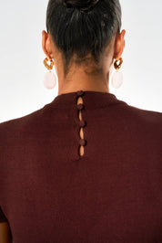 Ivy Cropped Mock Neck Top - Brown