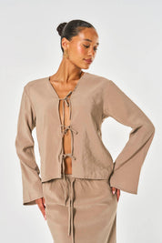 Lila Modal Tie Front Shirt - Taupe