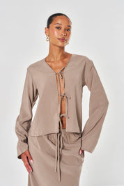 Lila Modal Tie Front Shirt - Taupe