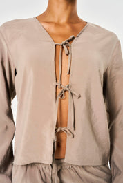 Lila Modal Tie Front Shirt - Taupe