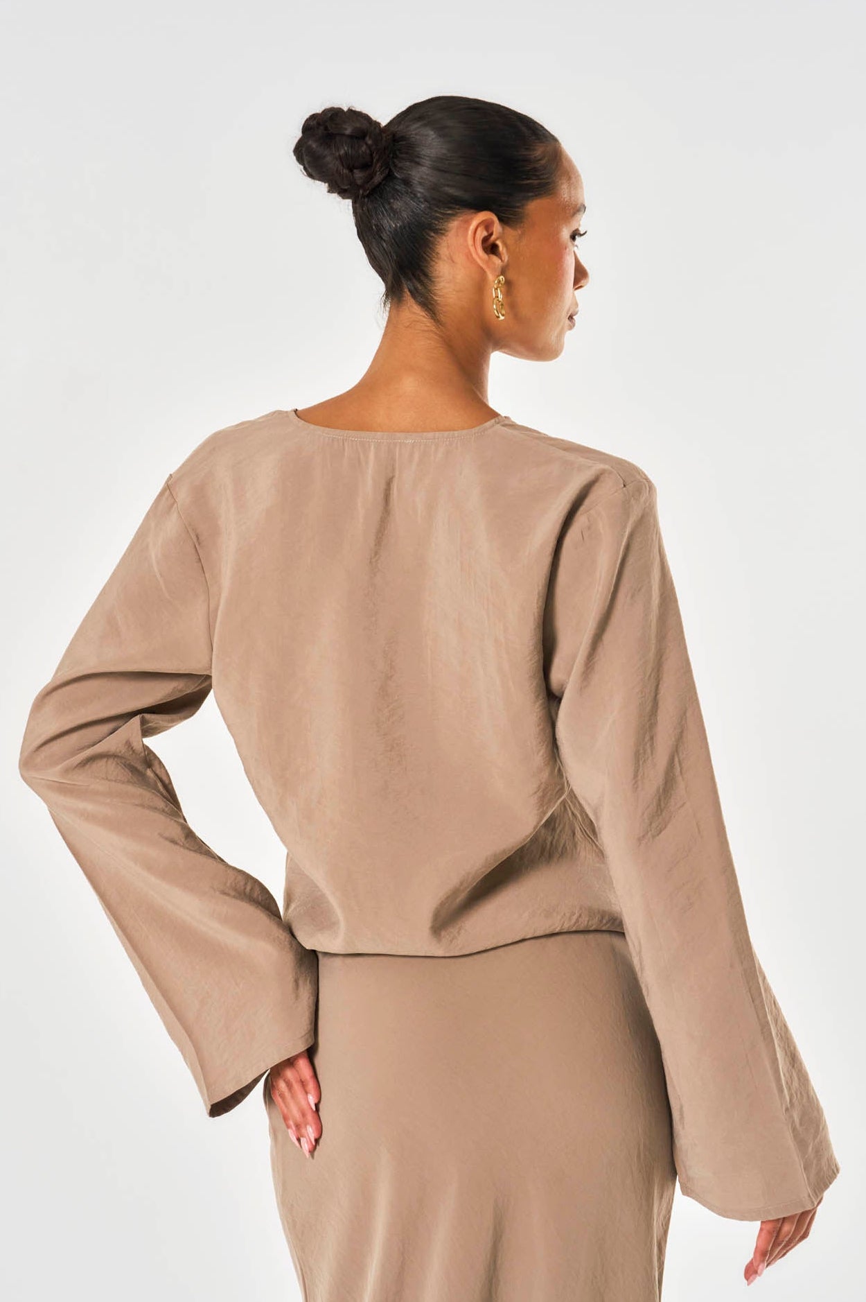 Lila Modal Tie Front Shirt - Taupe
