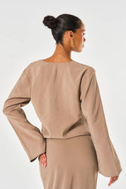 Lila Modal Tie Front Shirt - Taupe