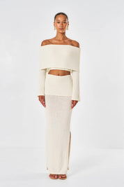 Clara Knitted Bardot Top - Off White