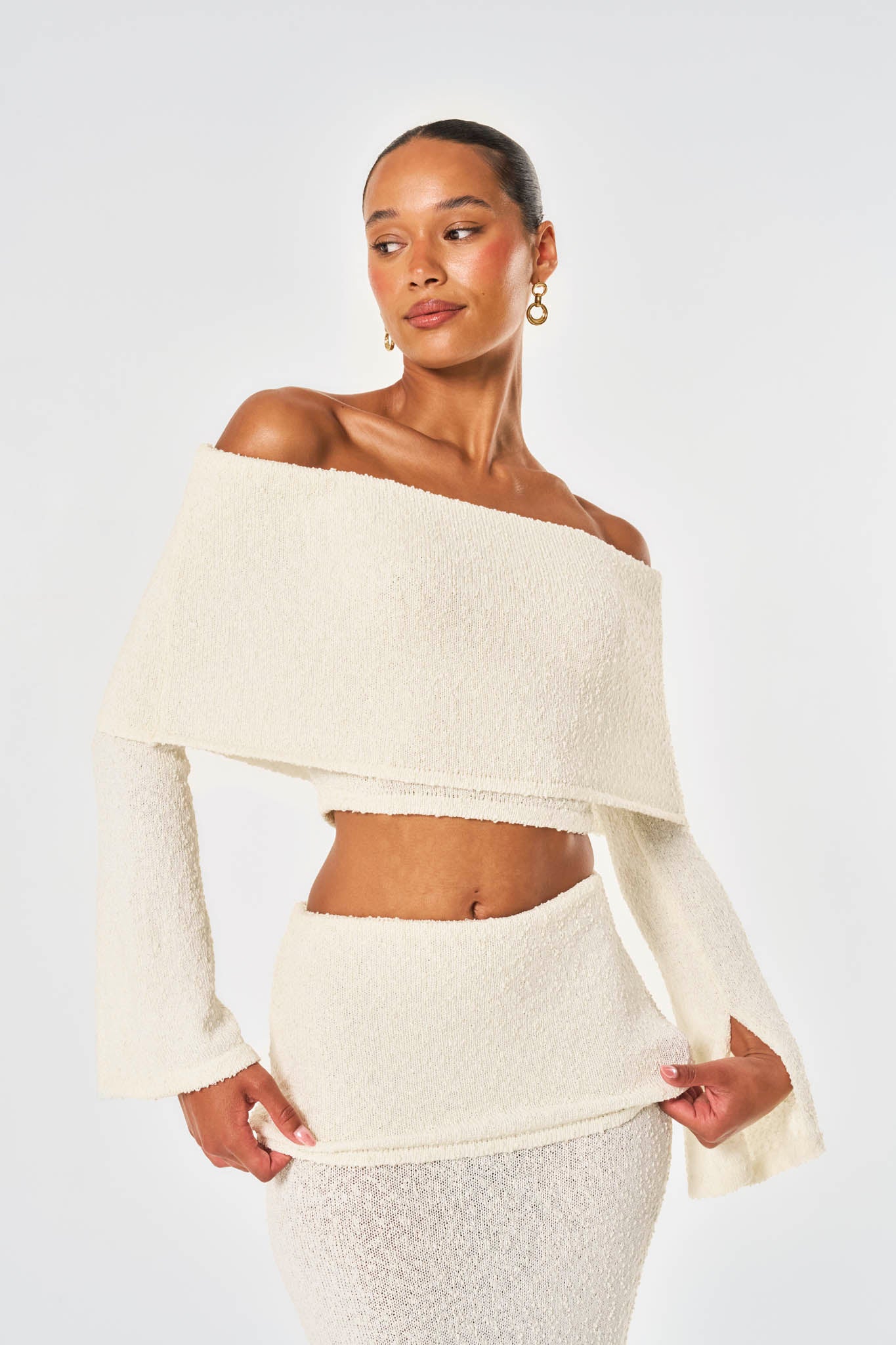 Clara Knitted Bardot Top - Off White