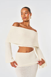 Clara Knitted Bardot Top - Off White