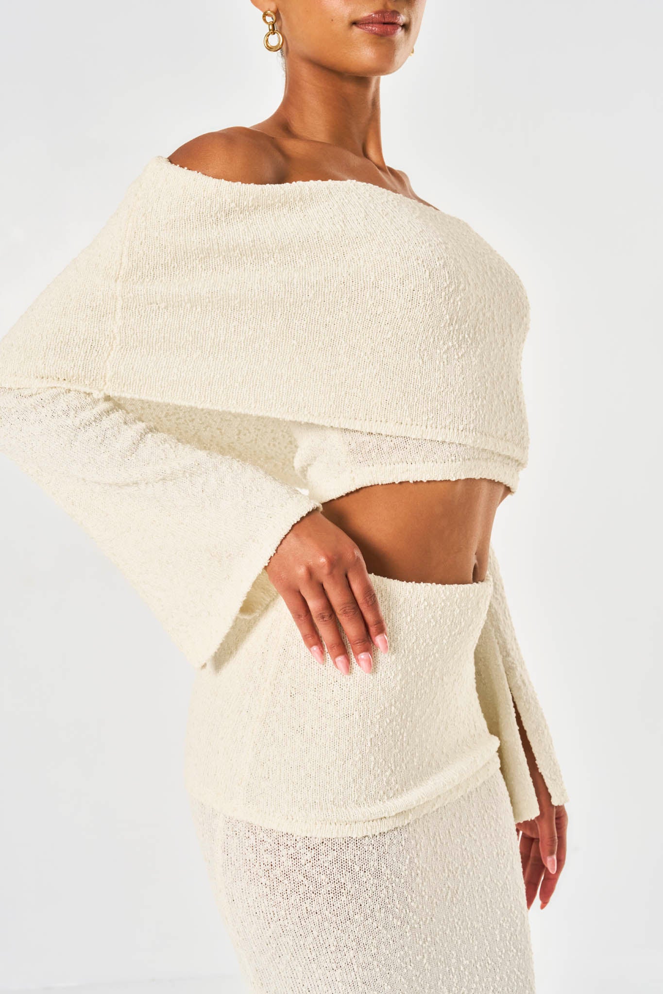 Clara Knitted Bardot Top - Off White