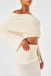 Clara Knitted Bardot Top - Off White
