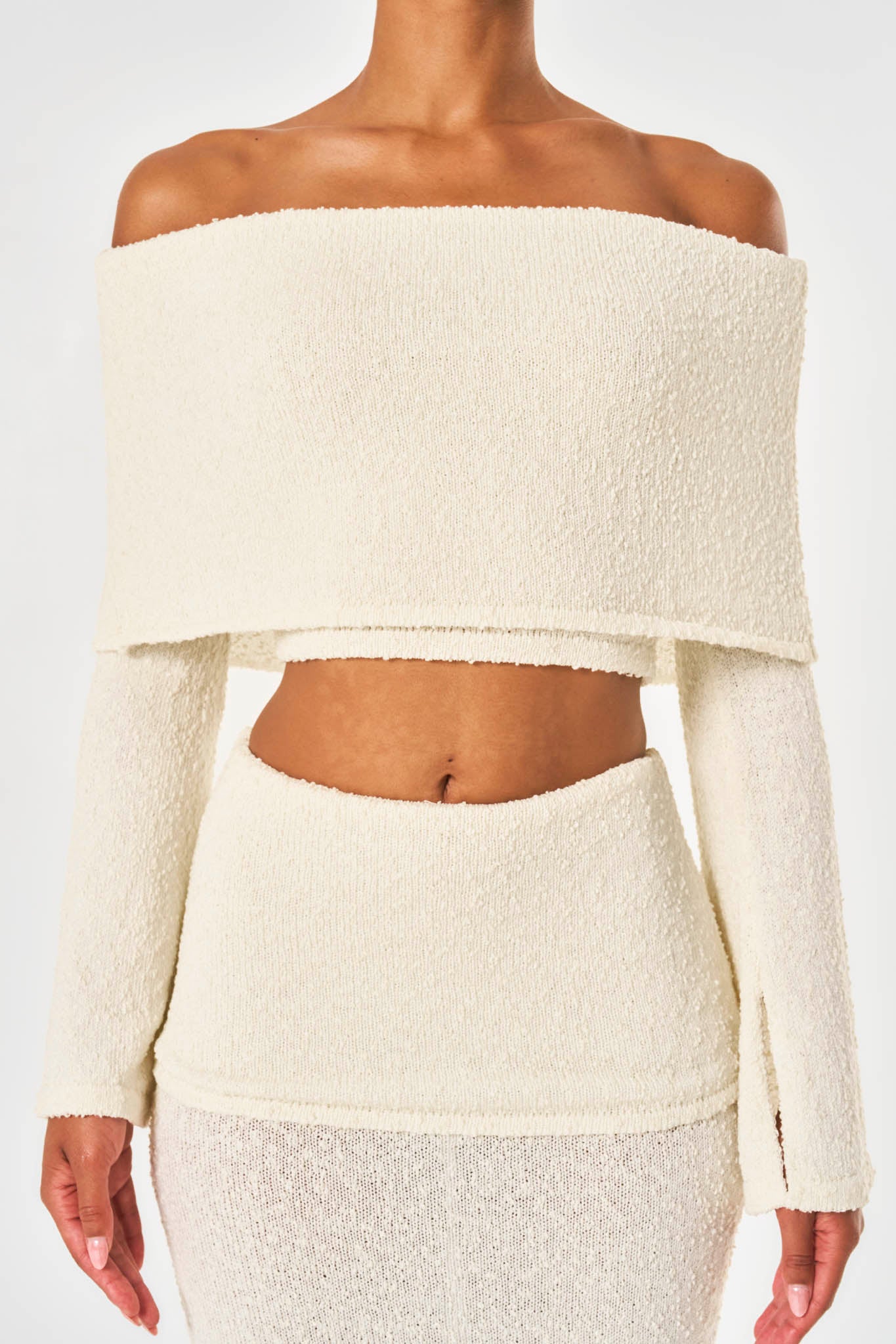 Clara Knitted Bardot Top - Off White
