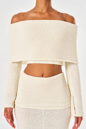 Clara Knitted Bardot Top - Off White