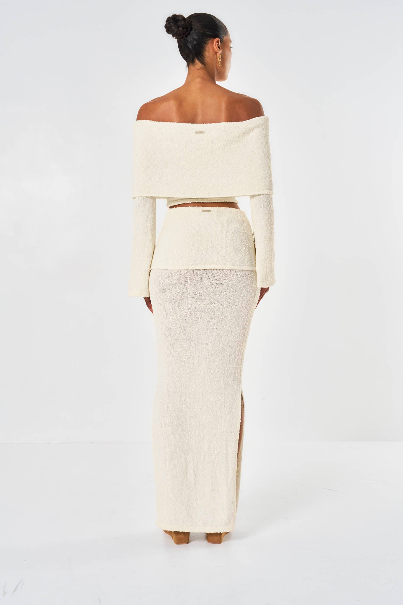 Clara Knitted Maxi Skirt With Folded Waist - Off White