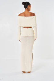 Clara Knitted Maxi Skirt With Folded Waist - Off White