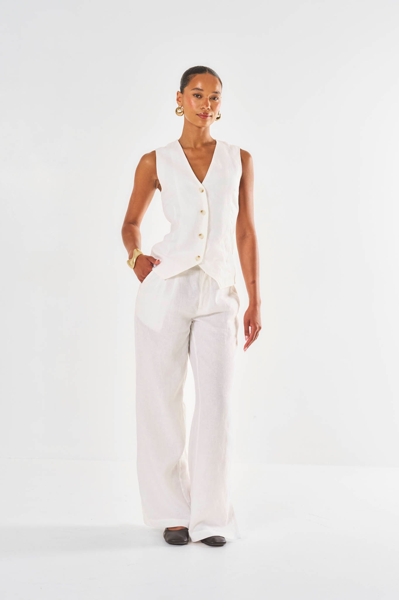 Amelia Wide Leg Linen Trouser - White