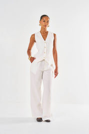 Amelia Wide Leg Linen Trouser - White