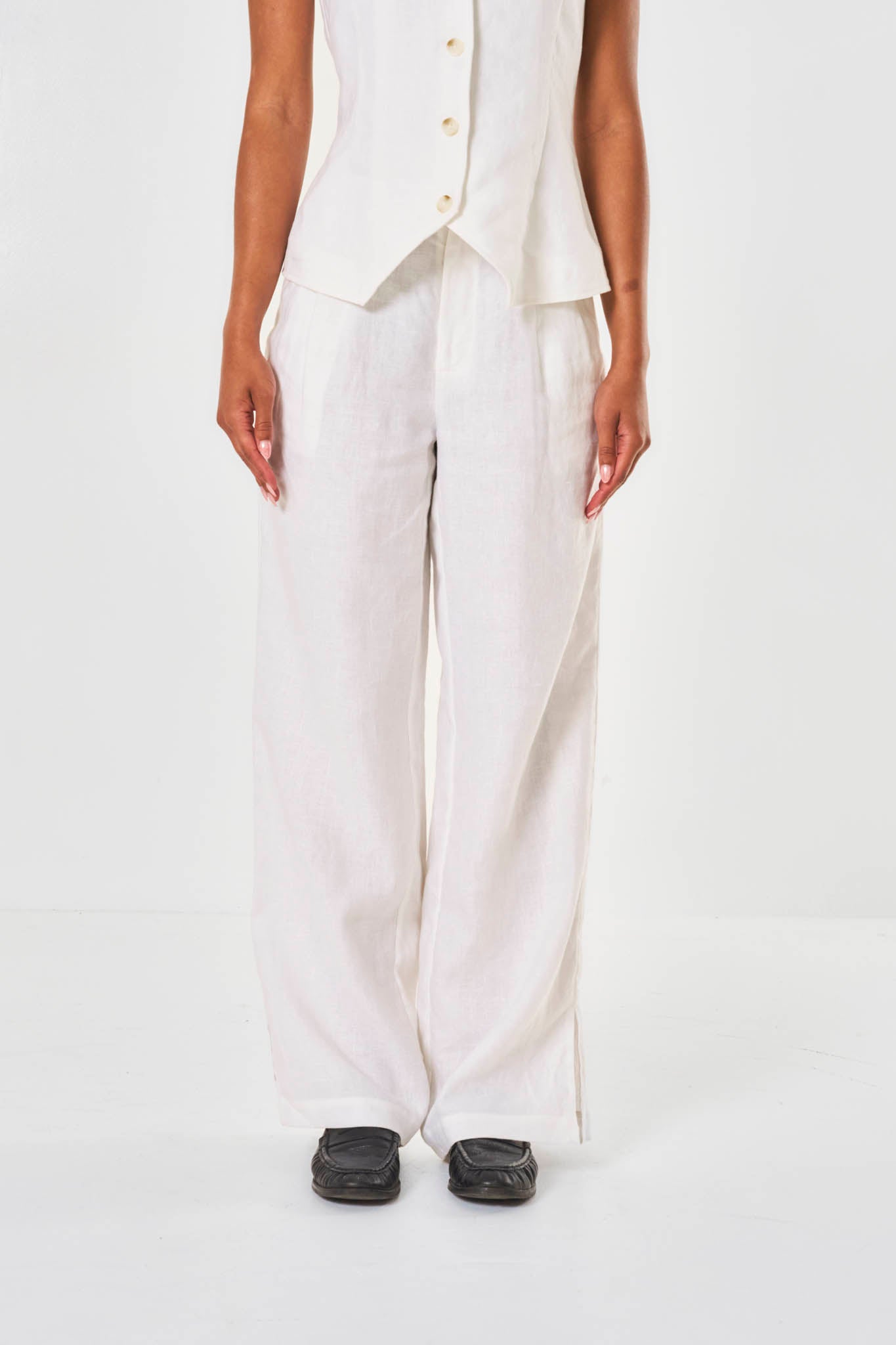Amelia Wide Leg Linen Trouser - White