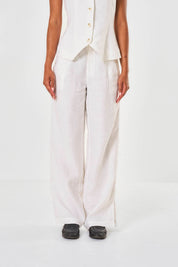 Amelia Wide Leg Linen Trouser - White