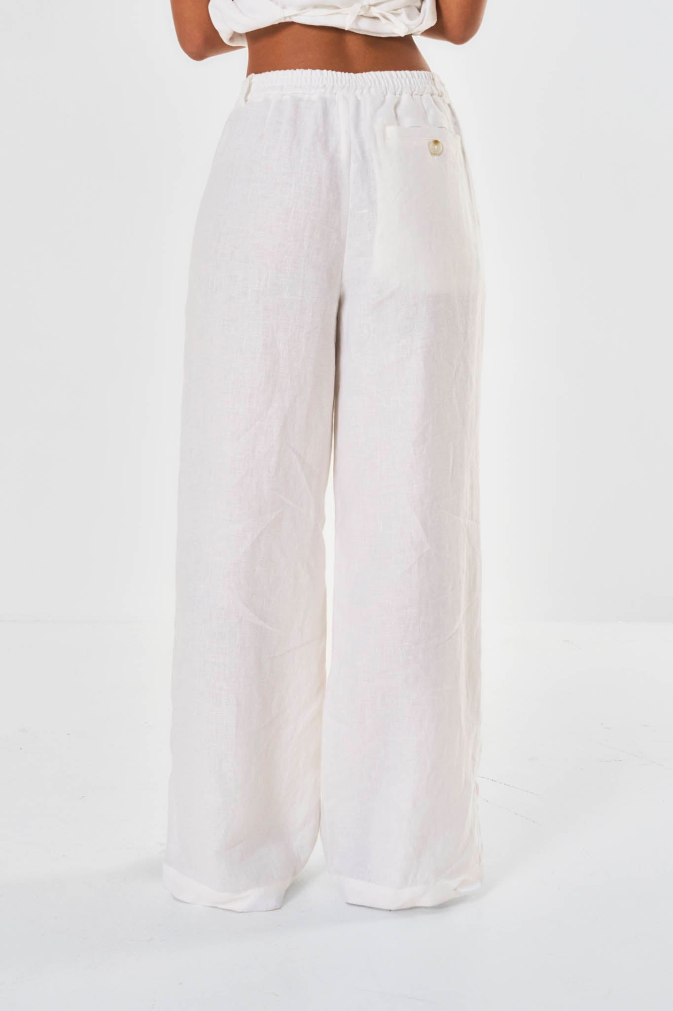 Amelia Wide Leg Linen Trouser - White