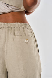 Amelia Wide Leg Linen Trouser - Oat