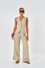 Amelia Wide Leg Linen Trouser - Oat