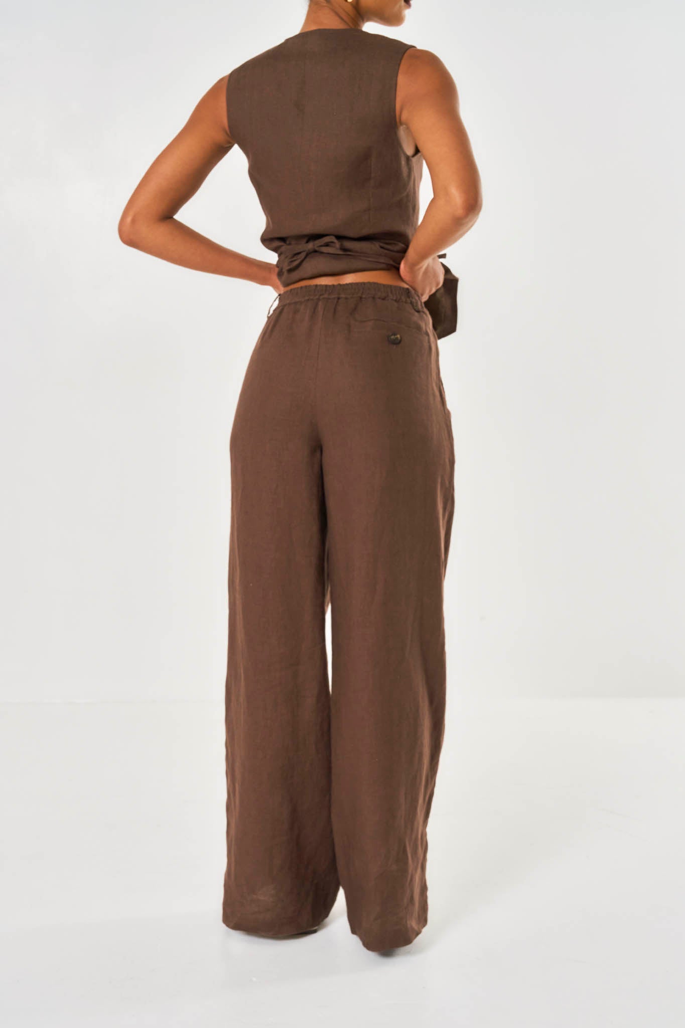 Amelia Wide Leg Linen Trouser - Brown