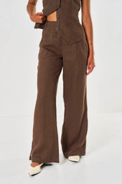 Amelia Wide Leg Linen Trouser - Brown