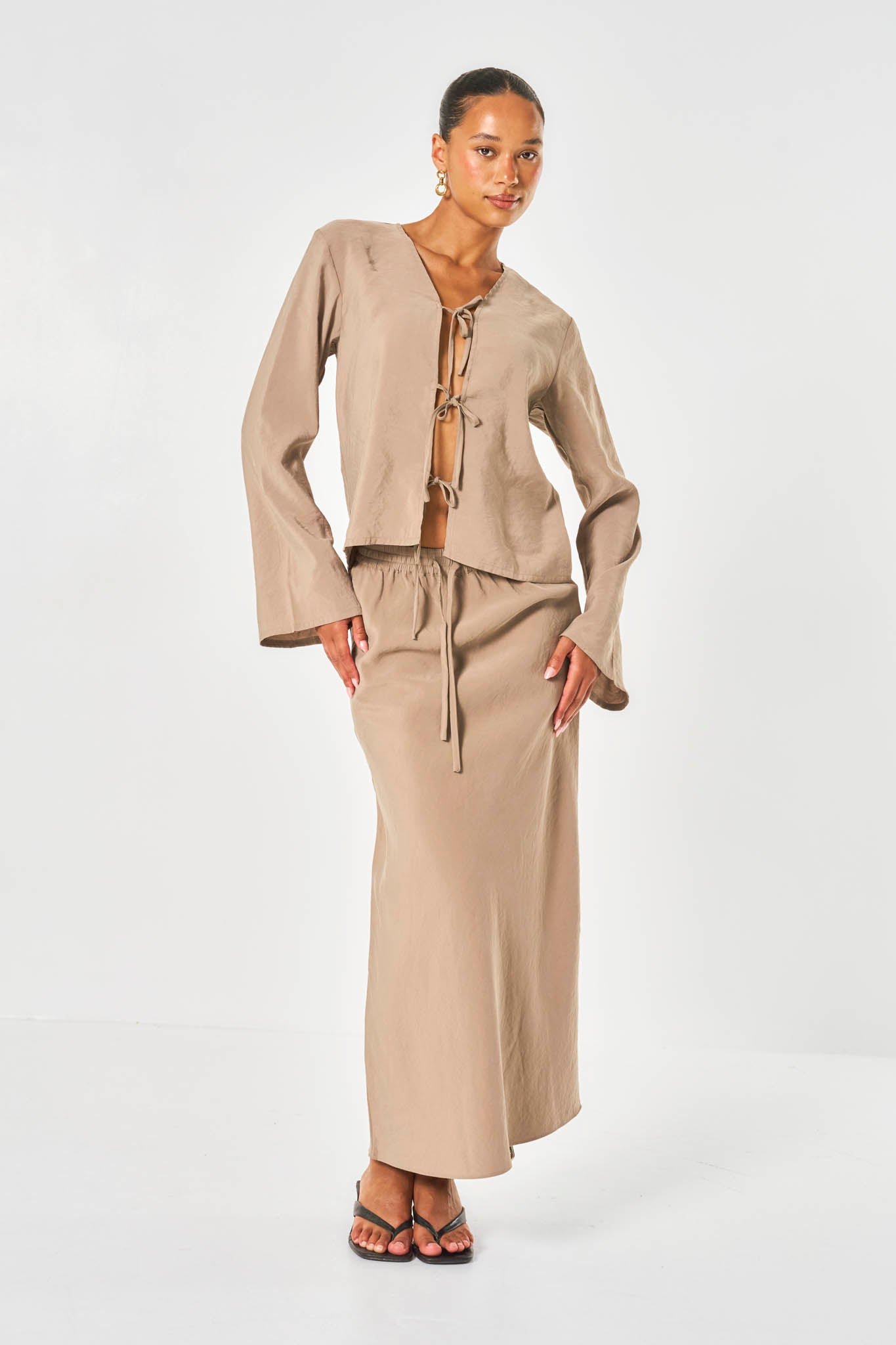 Lila Modal Bias Skirt - Taupe