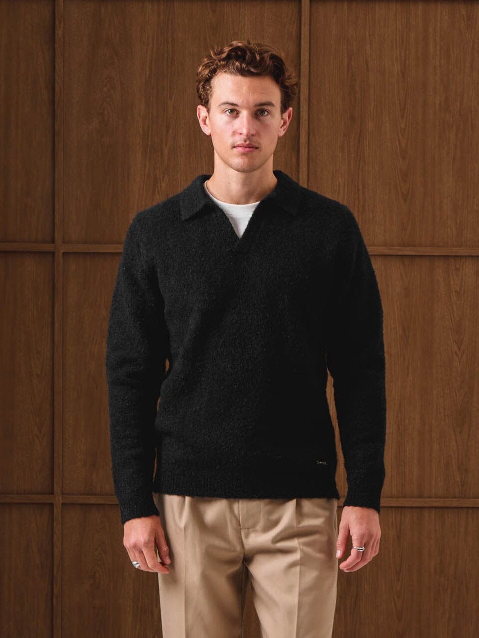 Black Knitted Open Collar Jumper