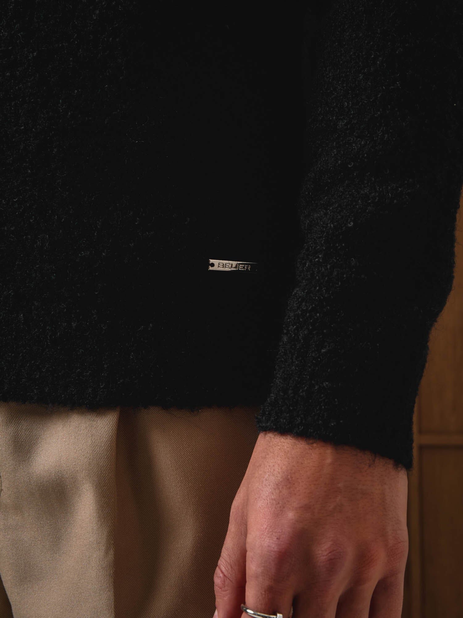 Black Knitted Open Collar Jumper