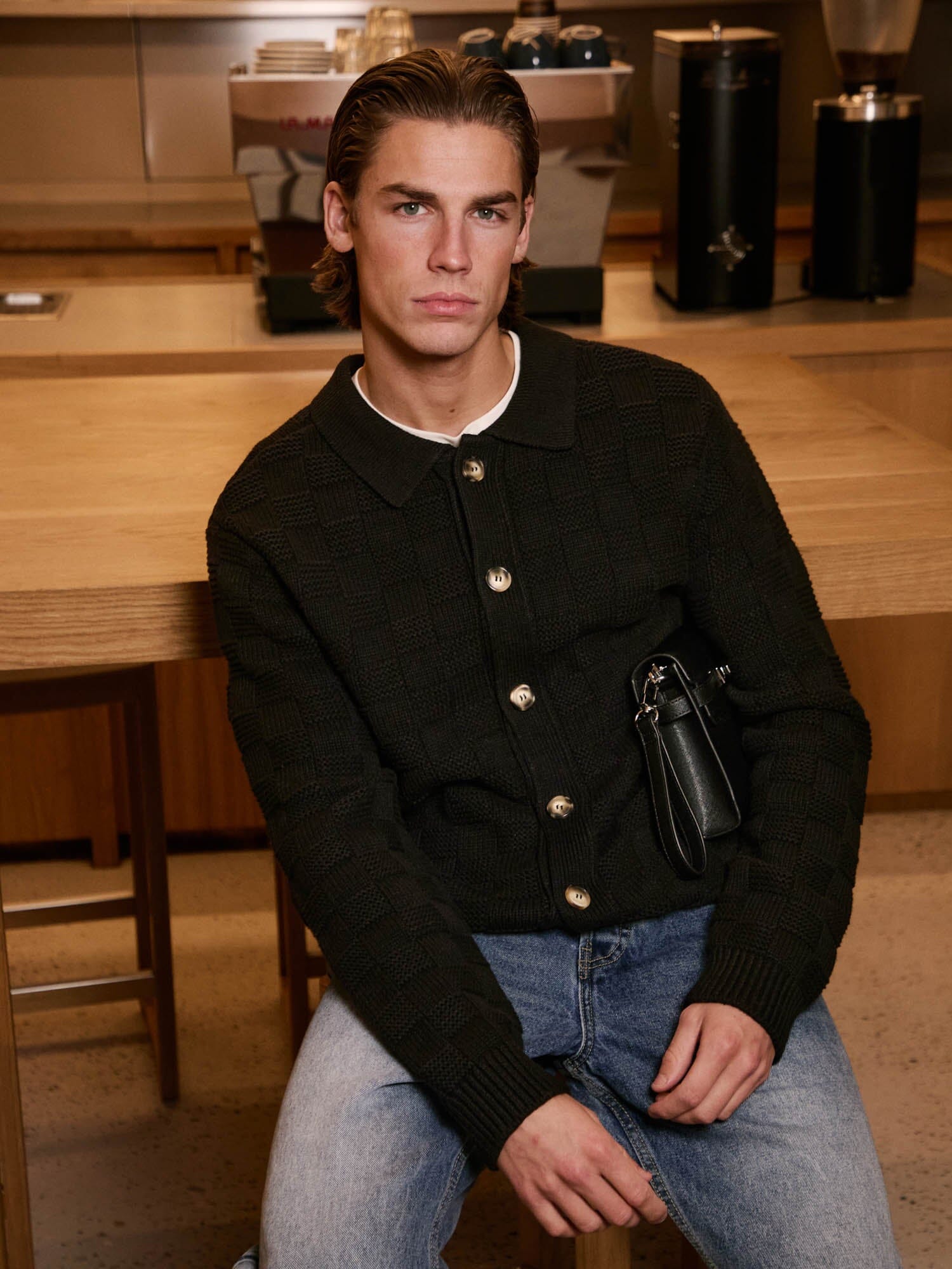 Black Basket Weave Knit Overshirt