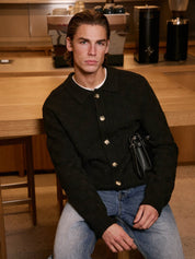 Black Basket Weave Knit Overshirt