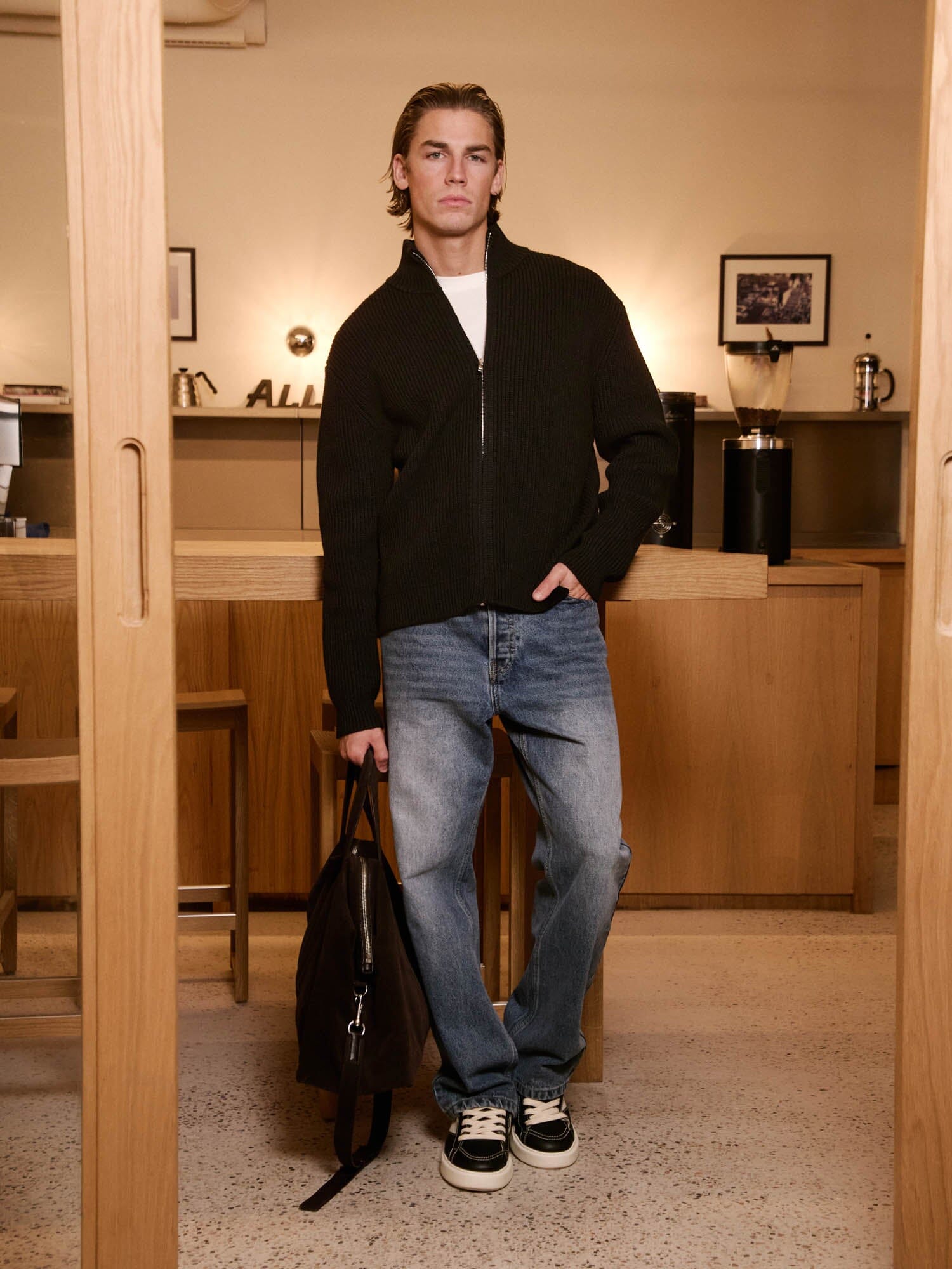 Black Chunky Rib Knit Zip Up Cardigan