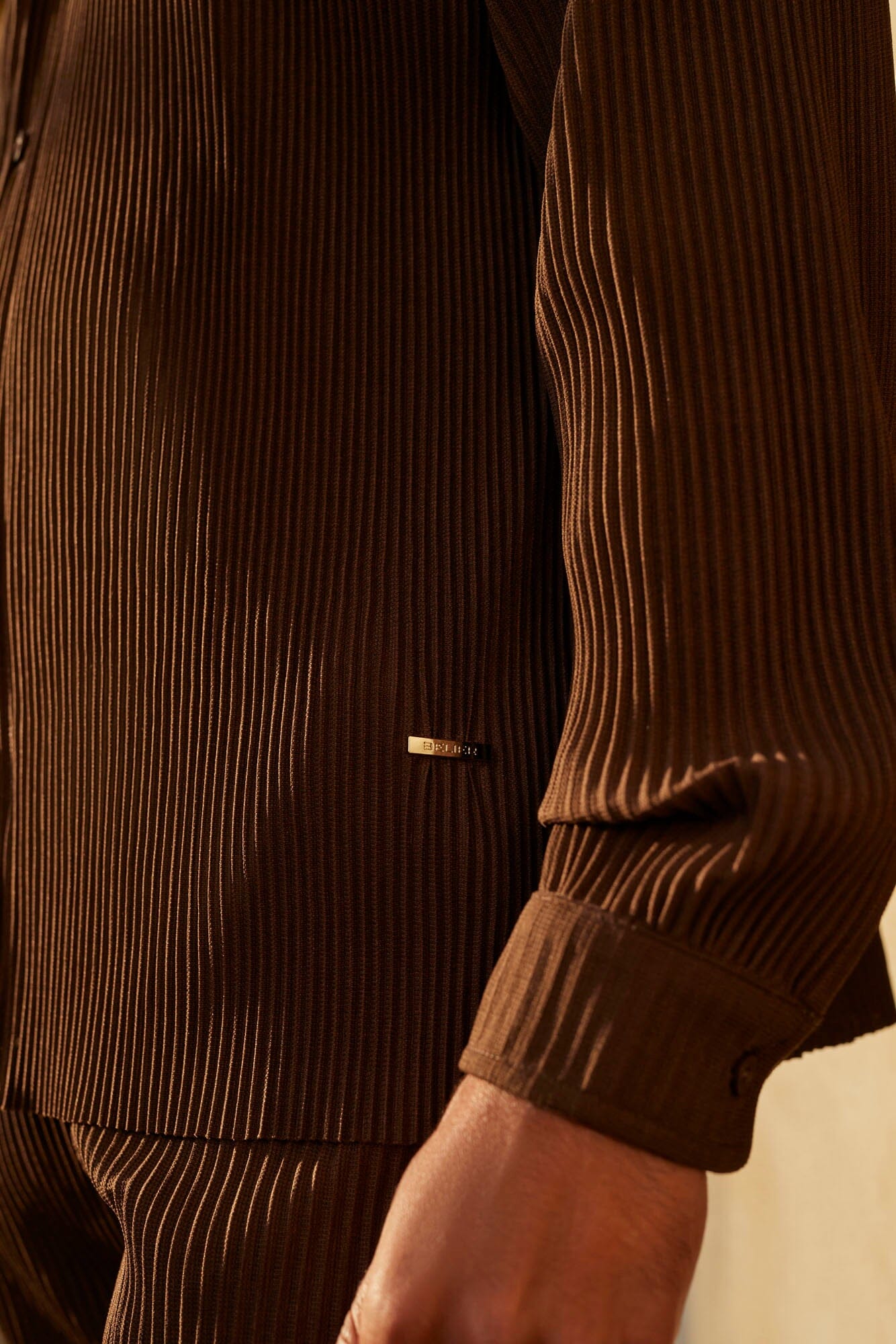 Brown Pleated L/S Shirt