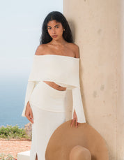 Clara Knitted Bardot Top - Off White