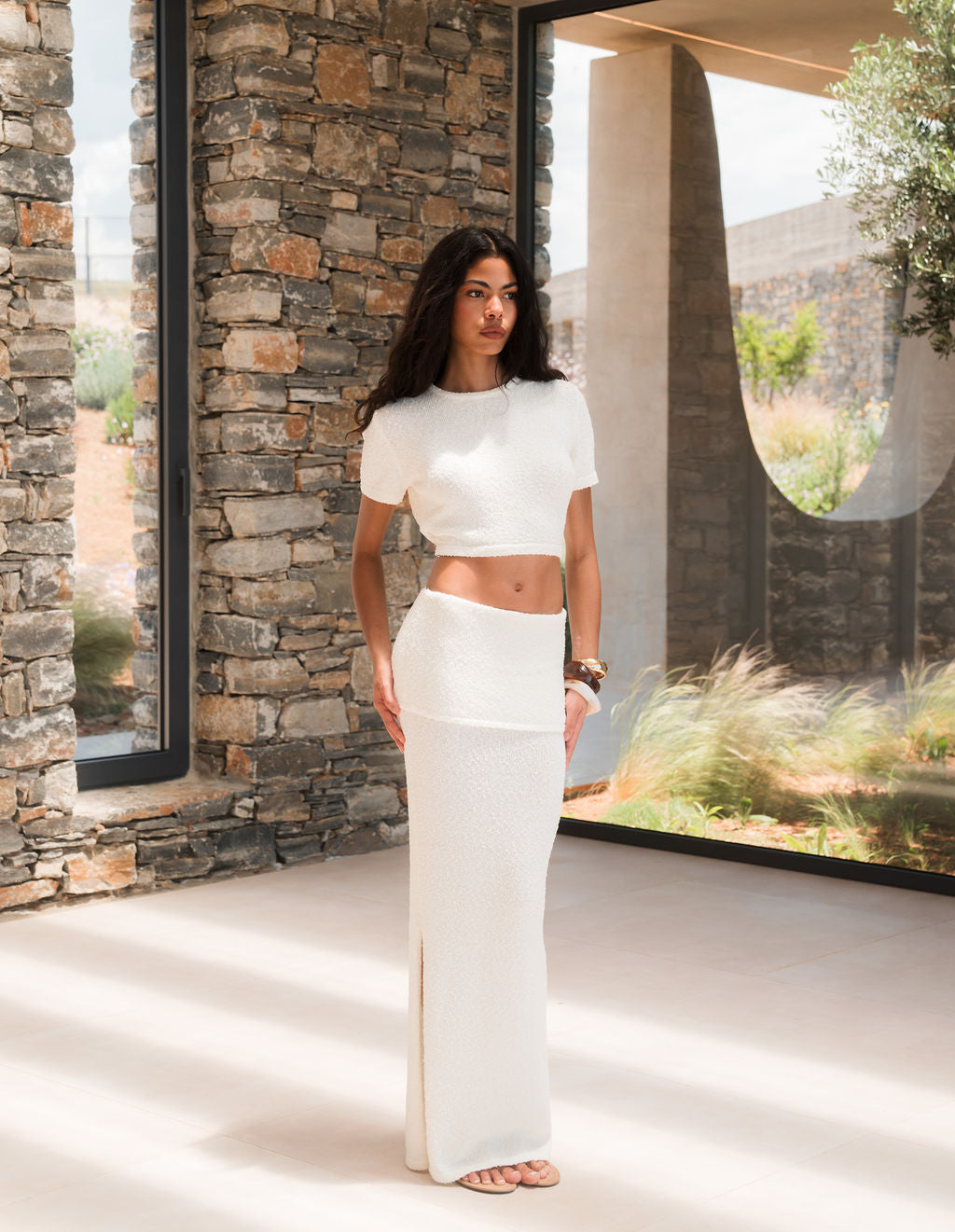 Clara Knitted Maxi Skirt With Folded Waist - Off White
