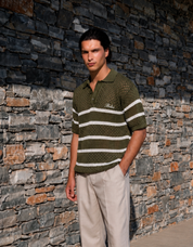 St.Tropez Crochet Polo - Olive/Ecru