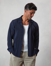 Navy Pleated L/S Shirt