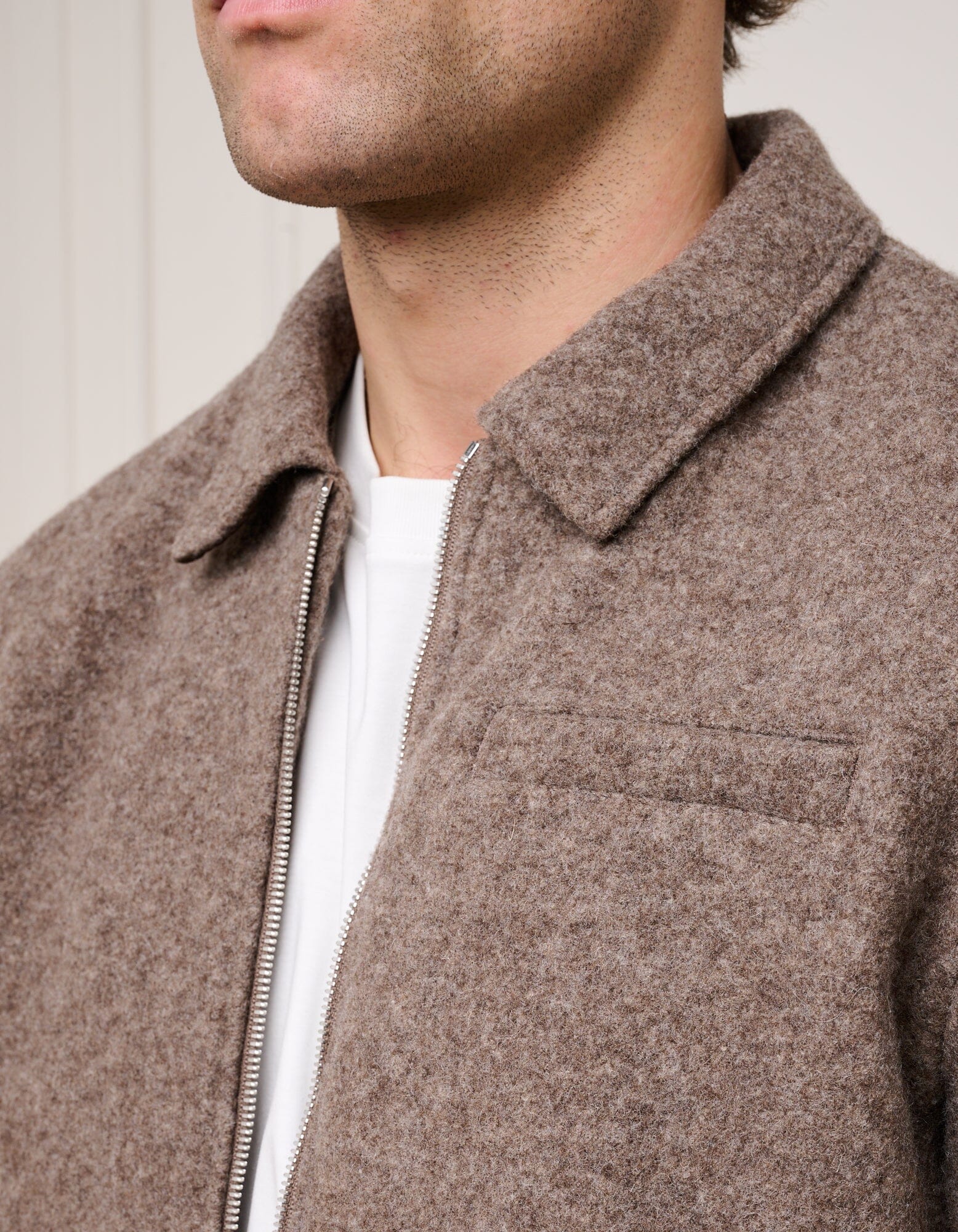 Brown Marl Wool Zip Jacket