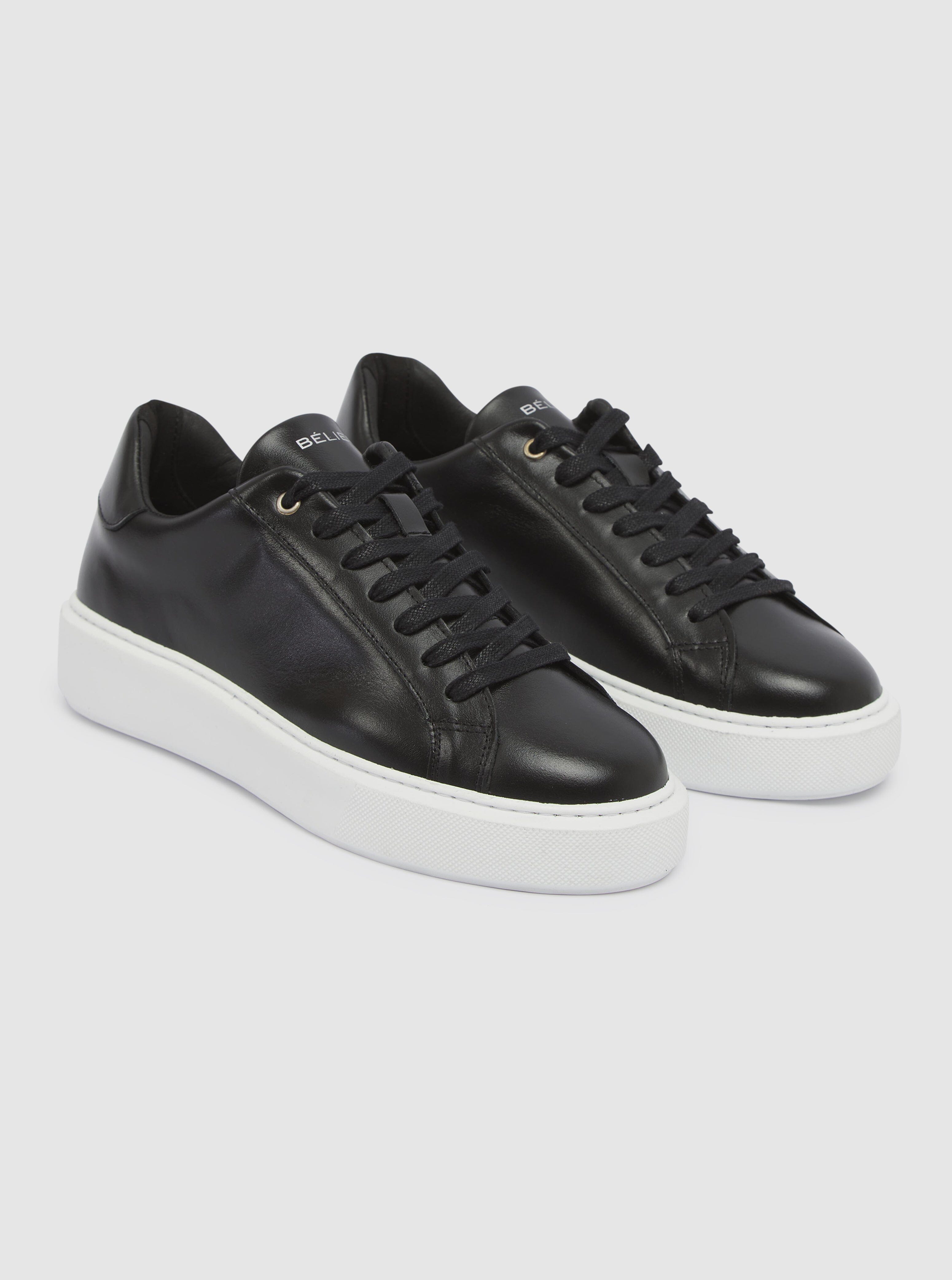 Mens smart black 2025 trainers with white sole