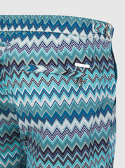 Blue/Green/White Zag Print Swim Short