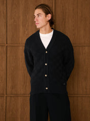 Navy Basket Weave Knit Cardigan