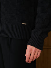 Navy Basket Weave Knit Cardigan