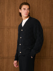 Navy Basket Weave Knit Cardigan